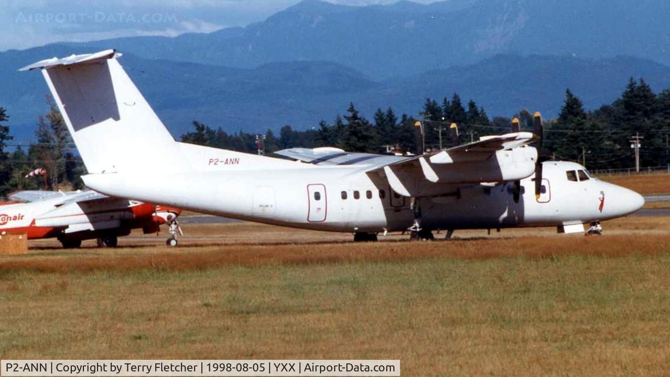 P2-ANN, 1981 De Havilland Canada DHC-7-103 Dash 7 C/N 63, Seen at Abbortsford in 1998 after completing service with Air Niugini - subsequently became c-GGEV  first with Voyageur Airways and then Air Tindi