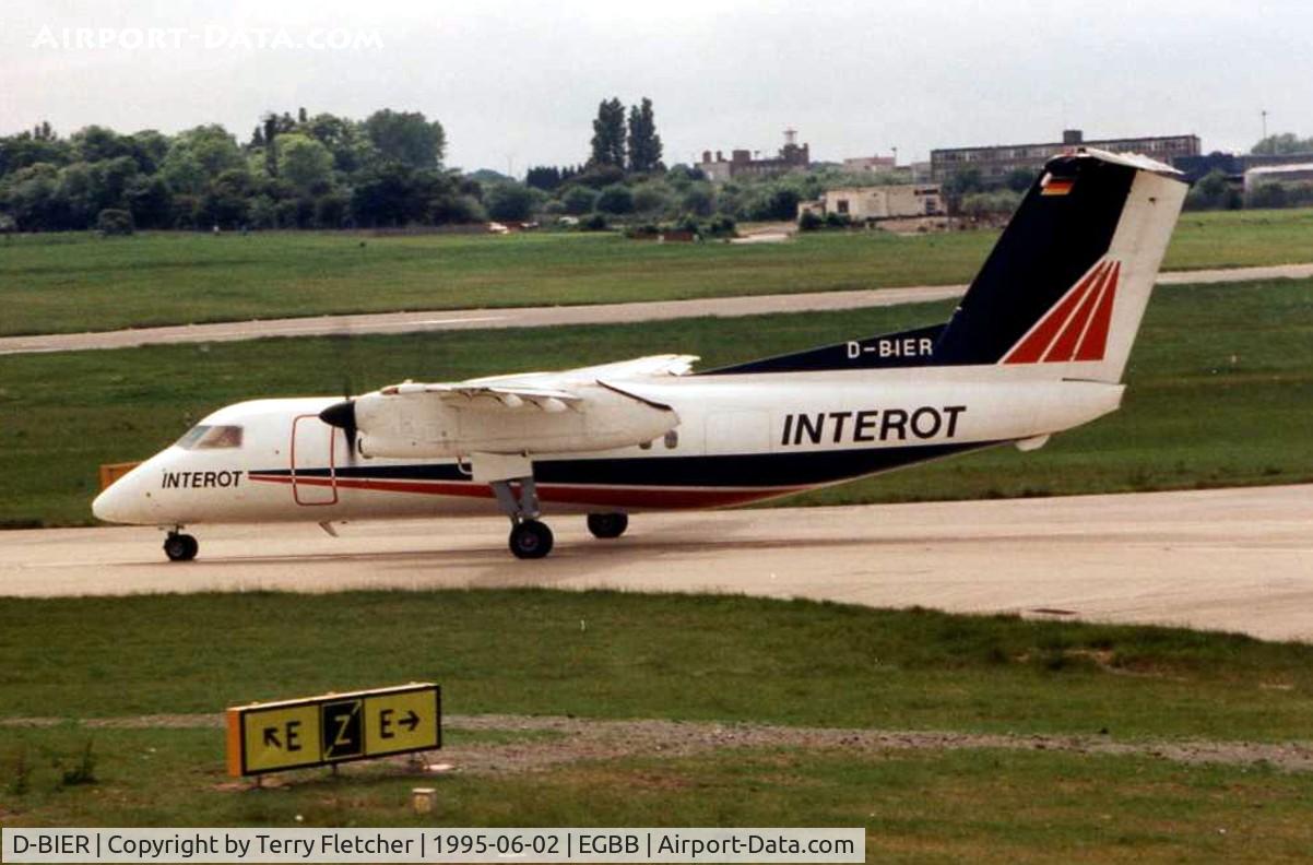 D-BIER, 1991 De Havilland Canada DHC-8-103A Dash 8 C/N 310, This aircraft is currently with Cirrus Airlines - over the tears it has worn several liveries for German operators - here seen in 1995 in Interot colours