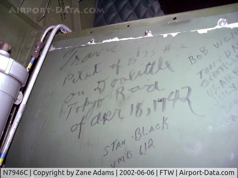 N7946C, 1944 North American TB-25N Mitchell C/N 108-33263, Doolittle Radier and other veteran's signatures in bombay - At the Vintage Flying Museum