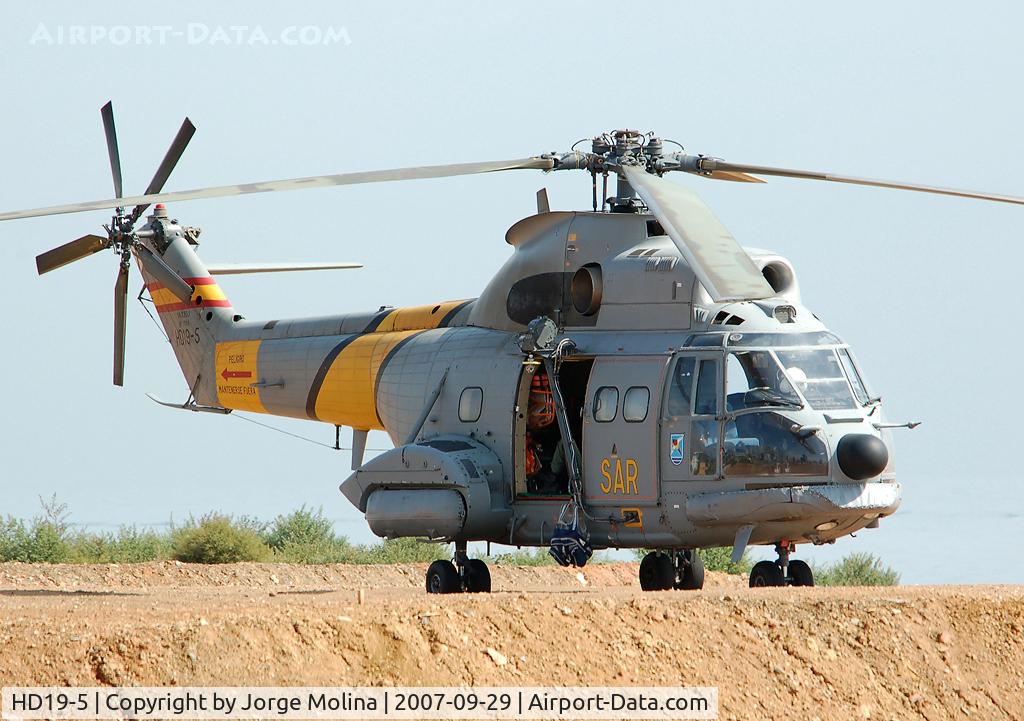 HD19-5, Aerospatiale SA-330J Puma C/N 1386, 801 Squadron SAR - Spanish AF (Provitional heliport - Barcelona beachÂ´s)