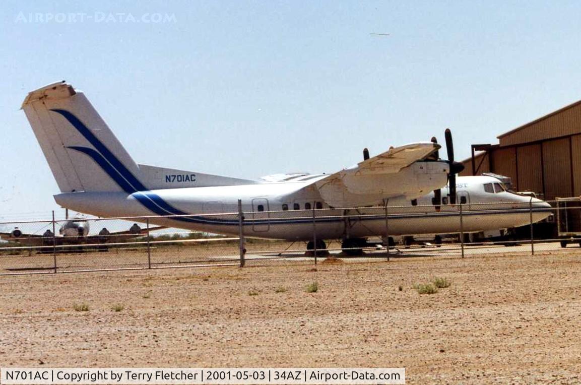 N701AC, De Havilland Canada DHC-7-102 Dash 7 C/N 18, pictured in 2001 at its base in Chandler Memorial AZ - this aircraft was sold in the Phillipines as RP-C2996