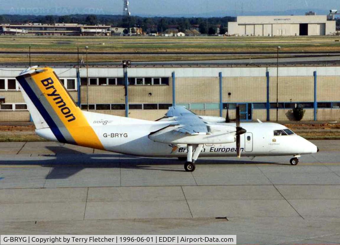 G-BRYG, 1990 De Havilland Canada DHC-8-102 Dash 8 C/N 237, Seen at Frankfurt in 1996 in BRYMON basic colours - this aircraft became PH-TTA before its current registration of TG-LGR