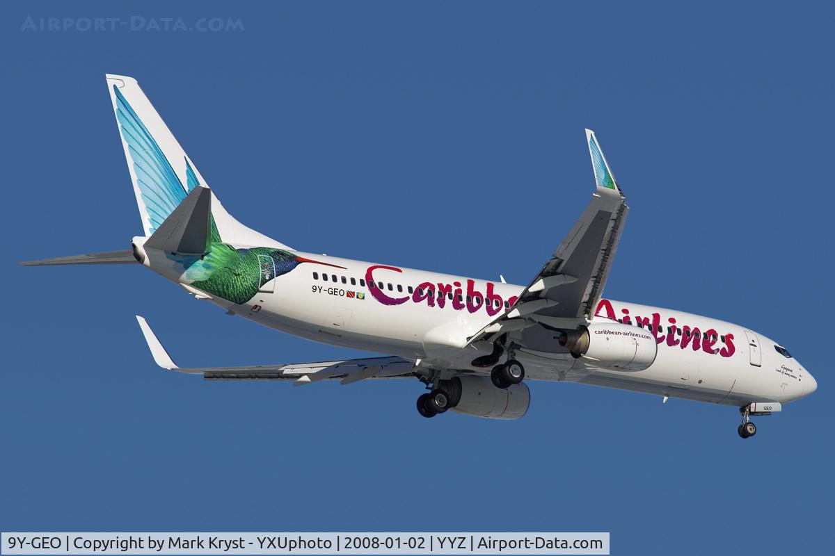 9Y-GEO, 1999 Boeing 737-8Q8 C/N 28225, On final for RWY06L.