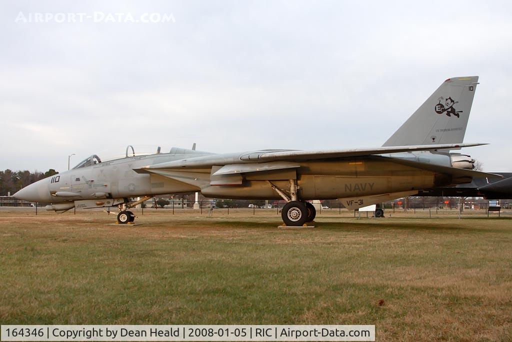 164346, 1992 Grumman F-14D Tomcat C/N 621, This Block 170 F-14D was delivered to the Navy on Feb 2, 1992. It was last assigned to VF-31 at NAS Oceana, Va. The aircraft saw combat twice in Operation Iraqi Freedom. On Jun 28, 2006 this was the last Tomcat to operationally trap onboard a US carrier.