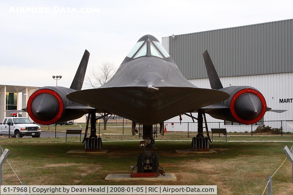 61-7968, 1966 Lockheed SR-71A Blackbird C/N 2019, Front view of this SR-71A that was brought to the Virginia Aviation Museum from Edwards AFB, CA in October 1999. This aircraft last flew on Feb 12, 1990 and has 2,279.0 flight hours.