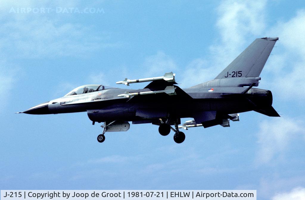 J-215, 1980 Fokker F-16A Fighting Falcon C/N 6D-4, For interceptions the Quick Reaction Alert force was housed at Leeuwarden. These QRA aircraft were armed with four live Sidewinders as can be seen in this picture.