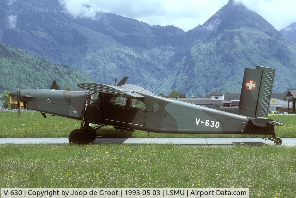 V-630, Pilatus PC-6B C/N 747, During the anual trainingscourse this PC-6 came in at Buochs to pick up some paratroopers. The aircraft was w/o in 1997.