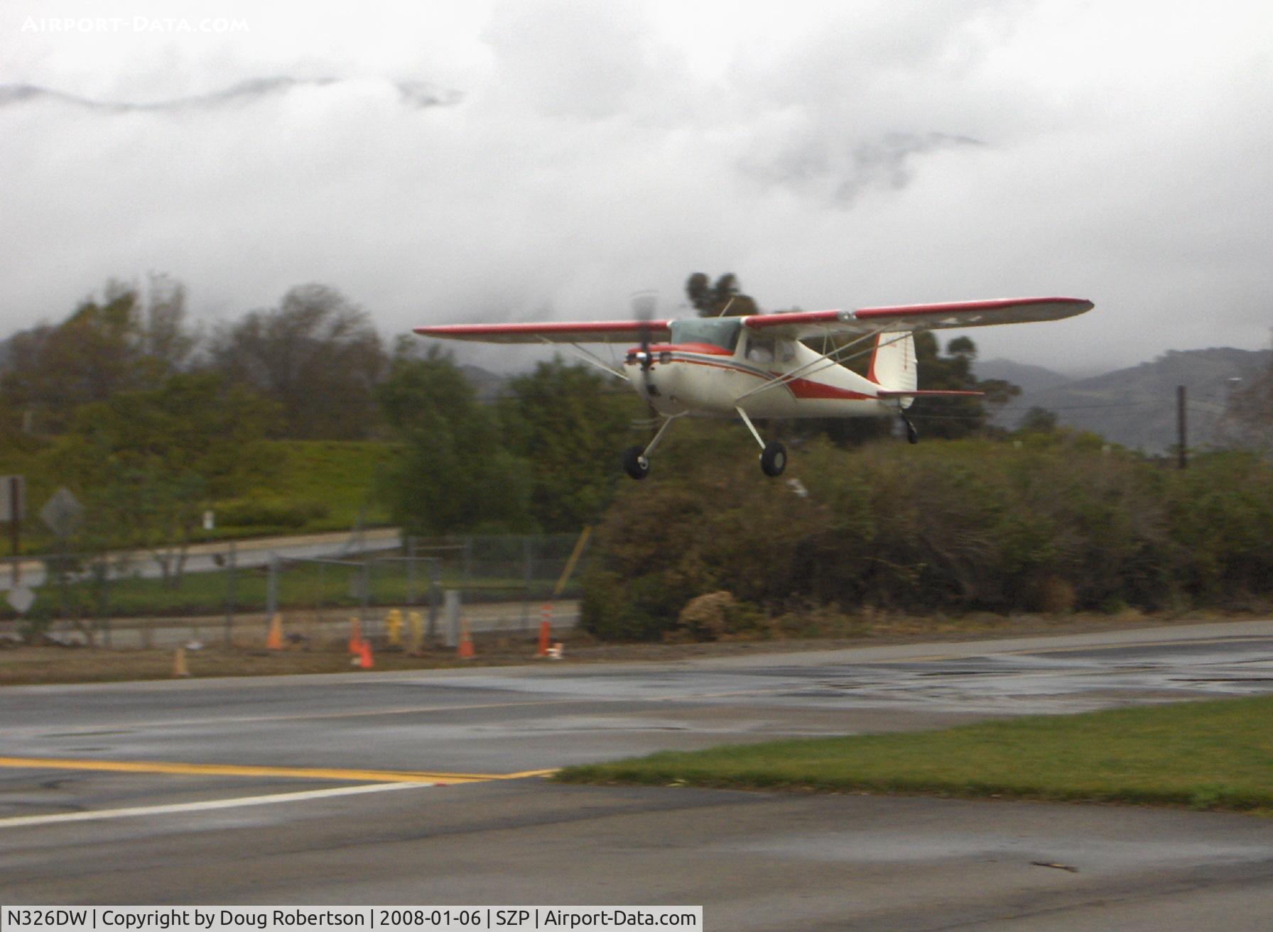 N326DW, 1946 Cessna 140 C/N 11220, 1946 Cessna 140, Continental O-200 100 Hp upgrade, on short final for Rwy 22. MVFR weather