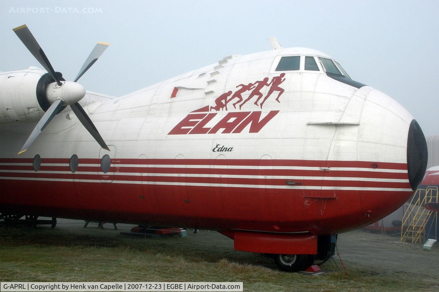 G-APRL, 1959 Armstrong Whitworth AW650 Argosy 101 C/N 6652, Argosy in frosty mist at the Midland Air Museum, Coventry, UK