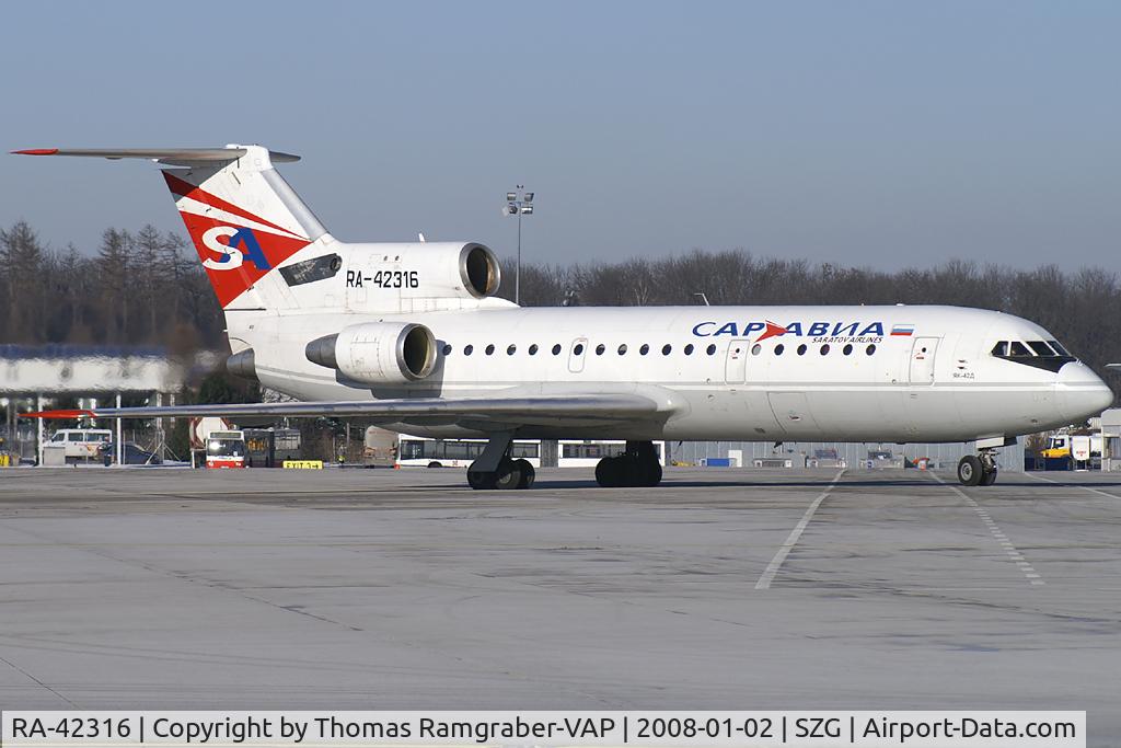 RA-42316, 1982 Yakovlev Yak-42D C/N 4520422202030, Saravia - Saratov Airlines Yakovlev 42
