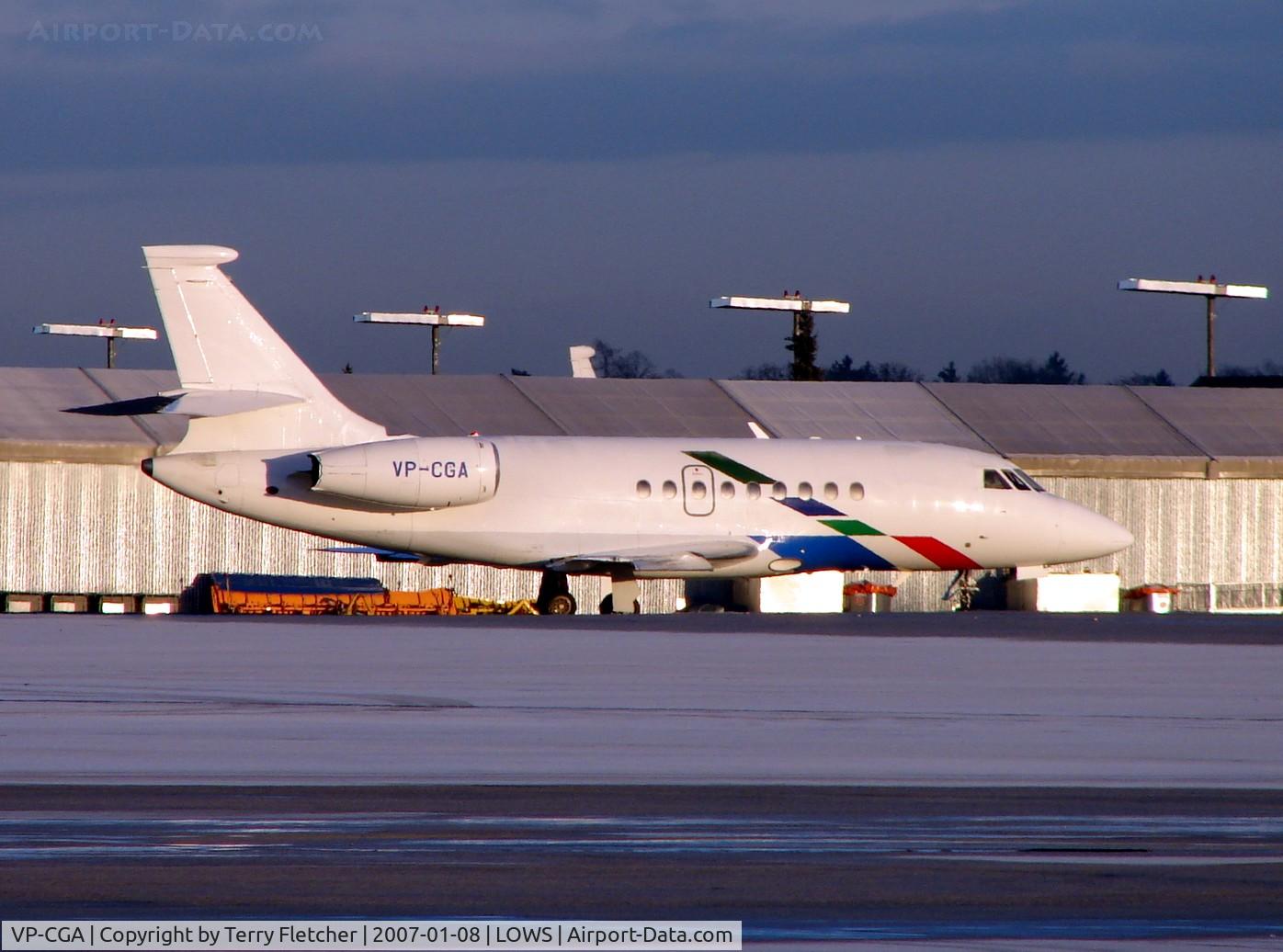 VP-CGA, 1999 Dassault Falcon 2000 C/N 100, Volkswagen's Falcon 2000 taxies off the apron for departure from Salzburg