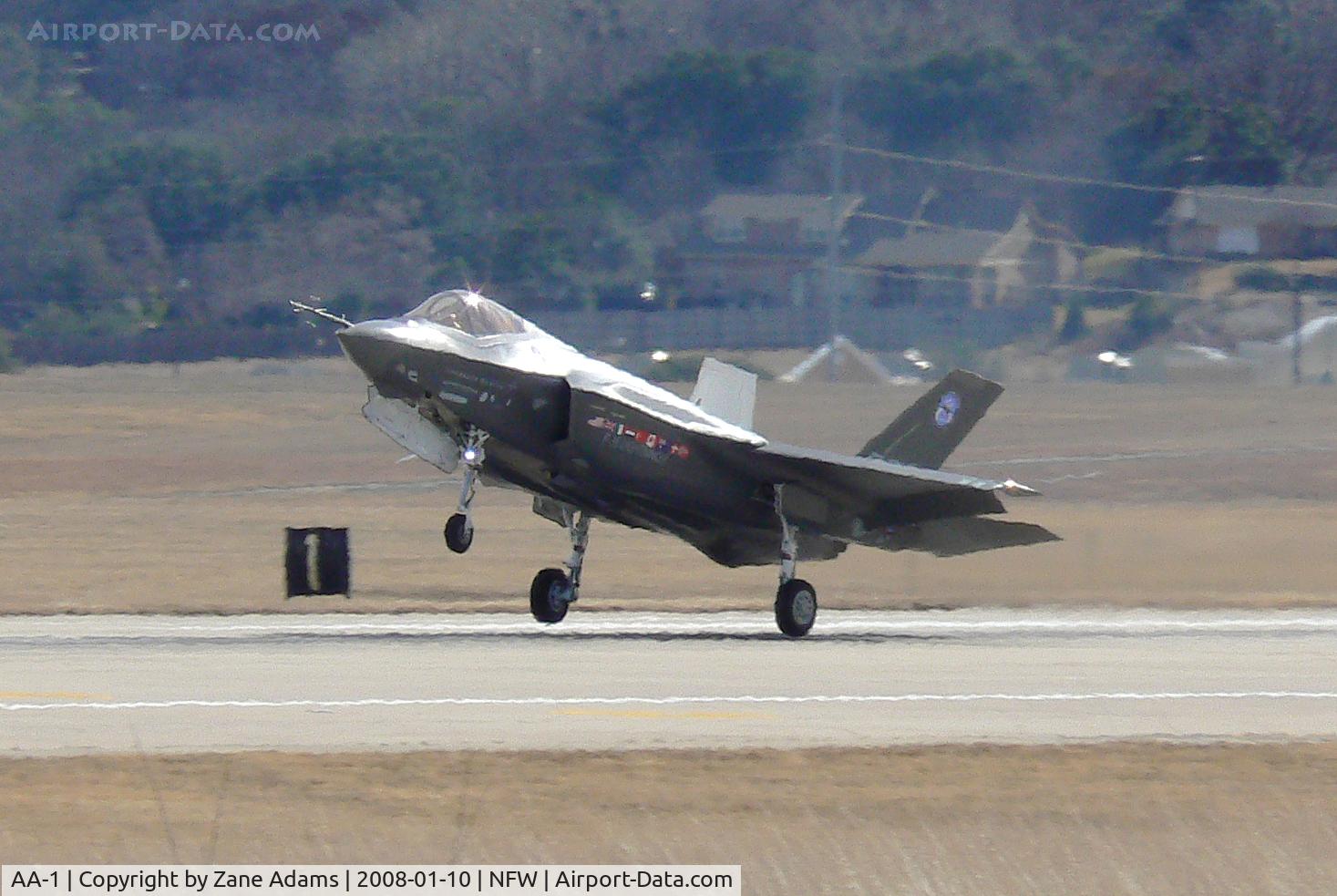 AA-1, 2006 Lockheed Martin F-35A Lightning II C/N AA-1, Prototype F-35A landing at Carswell Field - Test Flight #25