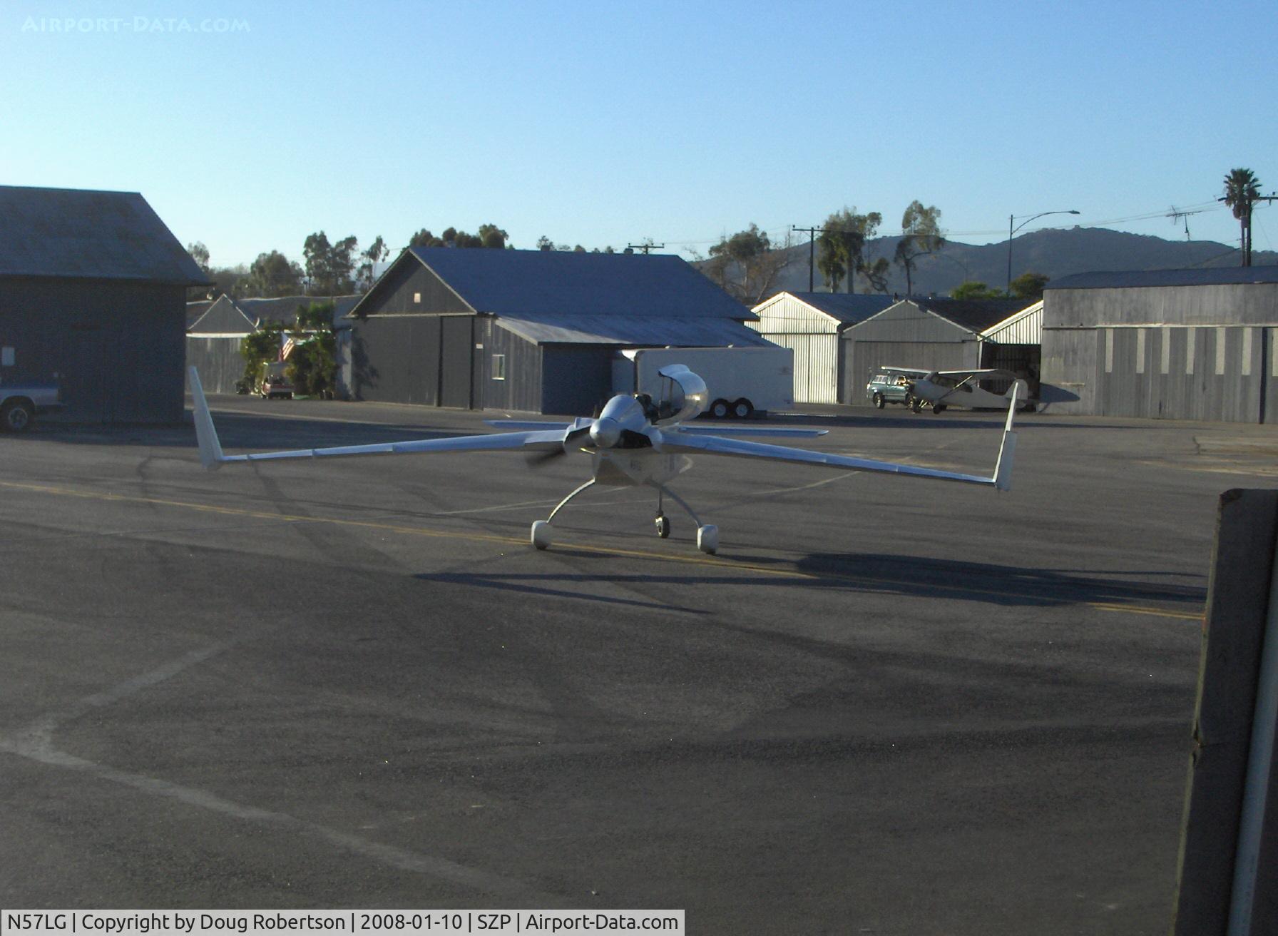 N57LG, 1983 Rutan VariEze C/N 57Z, 1983 Godsey/Klaus Savier modified Rutan VARI-EZE pusher canard 'Delaminator III', Continental O-200 100+ Hp, World FAI multiple speed records holder, runup for takeoff Rwy 22