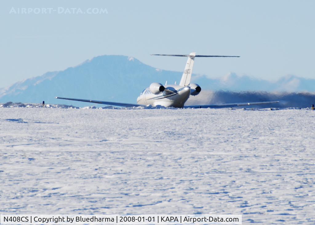 N408CS, 2005 Cessna 525B CitationJet CJ3 C/N 525B0045, Takeoff on 17L with Pikes Peak in the Distance.