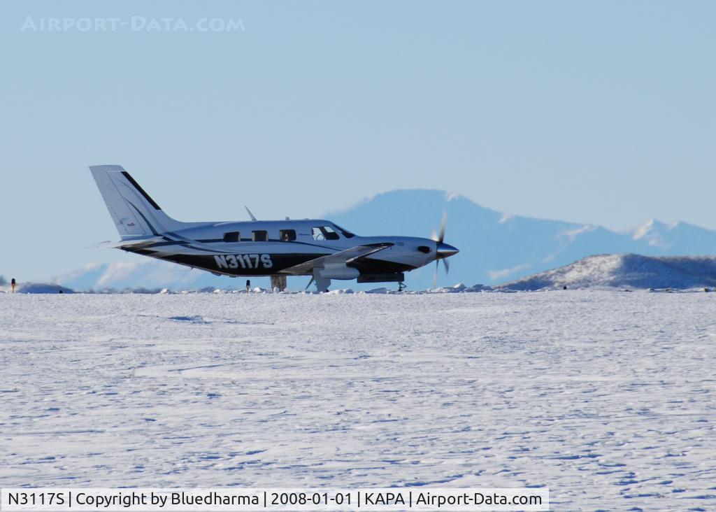 N3117S, 2005 Piper PA-46-500TP Malibu C/N 4697230, Cleared for takeoff on 17L with Pike Peak in the Distance.