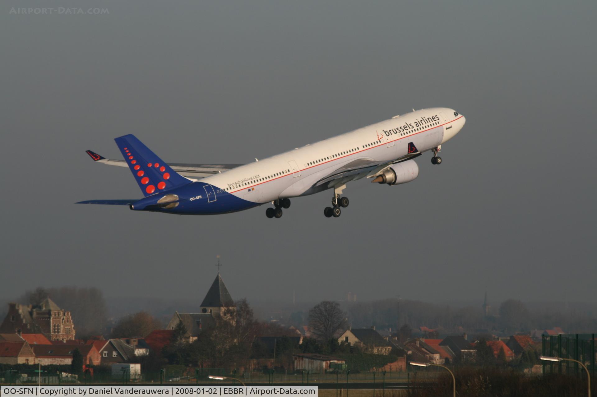 OO-SFN, 1993 Airbus A330-301 C/N 037, flight SN455 is taking off from RWY 07R