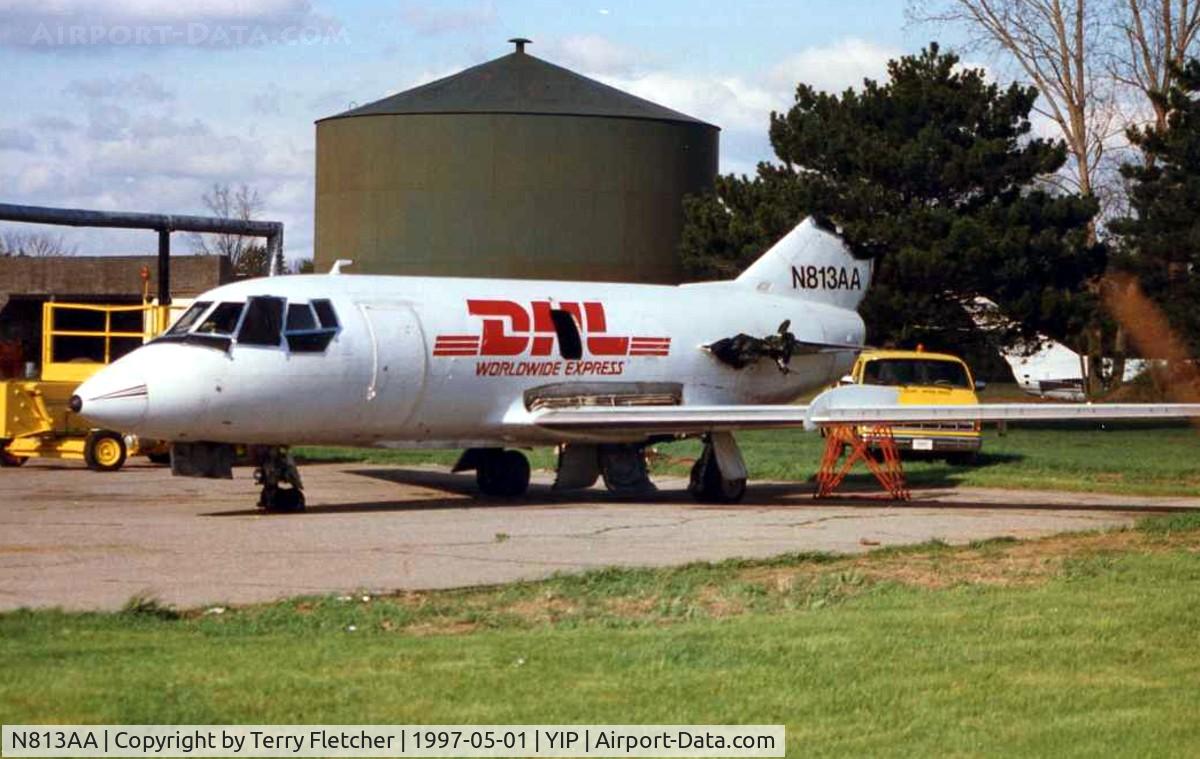 N813AA, 1966 Dassault Falcon (Mystere) 20 C/N 25, This Falcon 20 was already being used as a source of spares when photographed at Detroit Willow Run in 1997