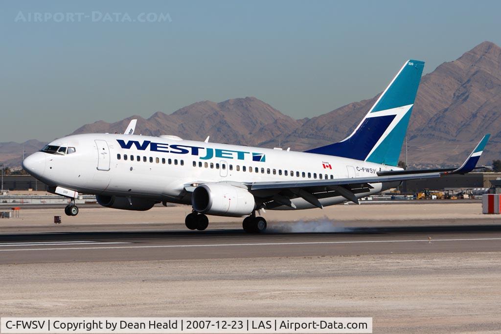 C-FWSV, 2003 Boeing 737-7CT C/N 32760, WestJet C-FWSV (FLT WJA916) from Toronto Lester B. Pearson Int'l (CYYZ) landing on RWY 25L.