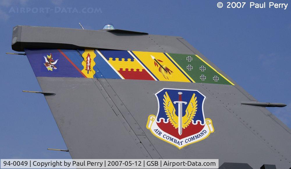 94-0049, 1994 Lockheed F-16C Fighting Falcon C/N CC-201, Replacing her squadron stripe are (in order) the wings of the Ninth Air Force: 23rd, 33rd, 20th, 4th, and 1st Fighter Wings
