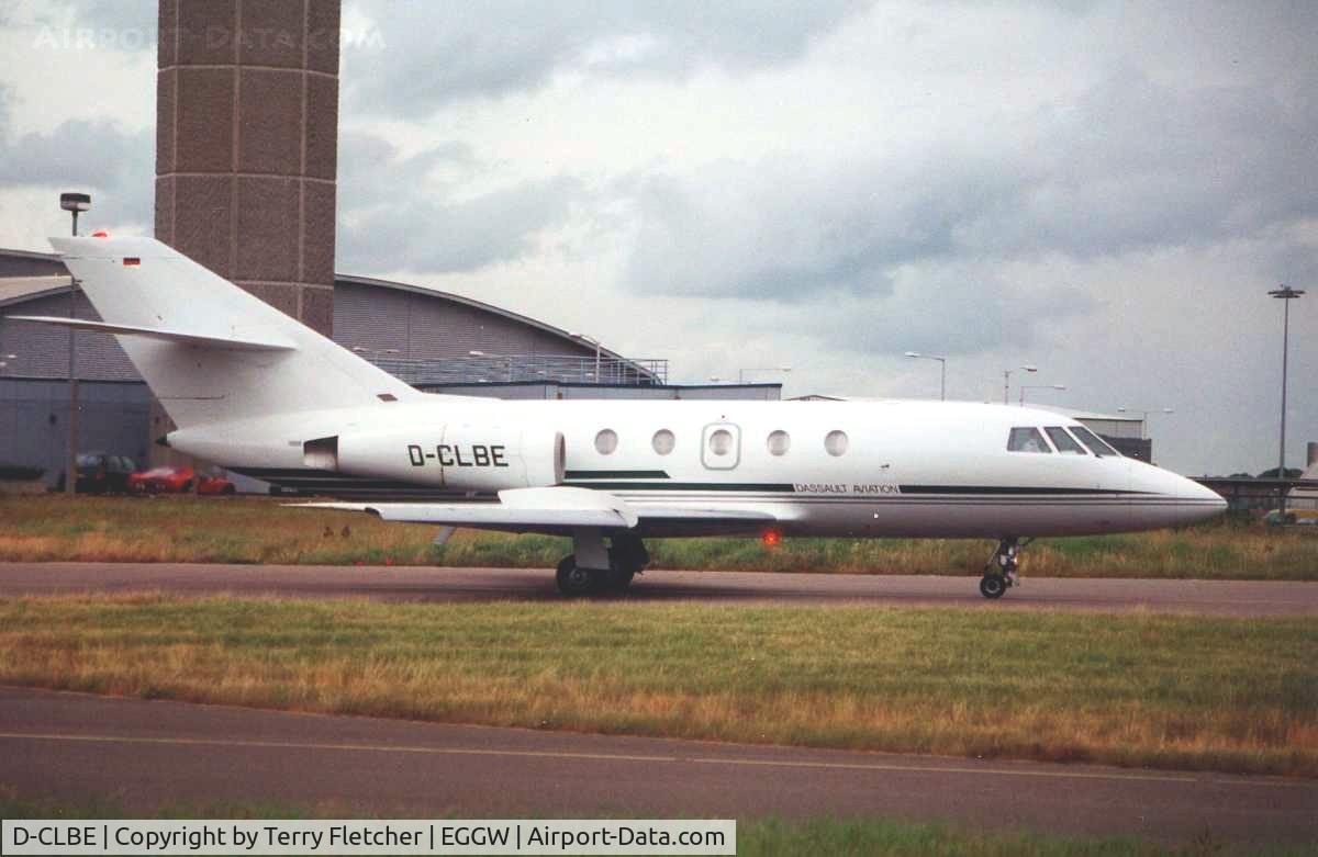 D-CLBE, 1973 Dassault Falcon (Mystere) 20E C/N 279, German Falcon 20 taxies out for departure from London Luton