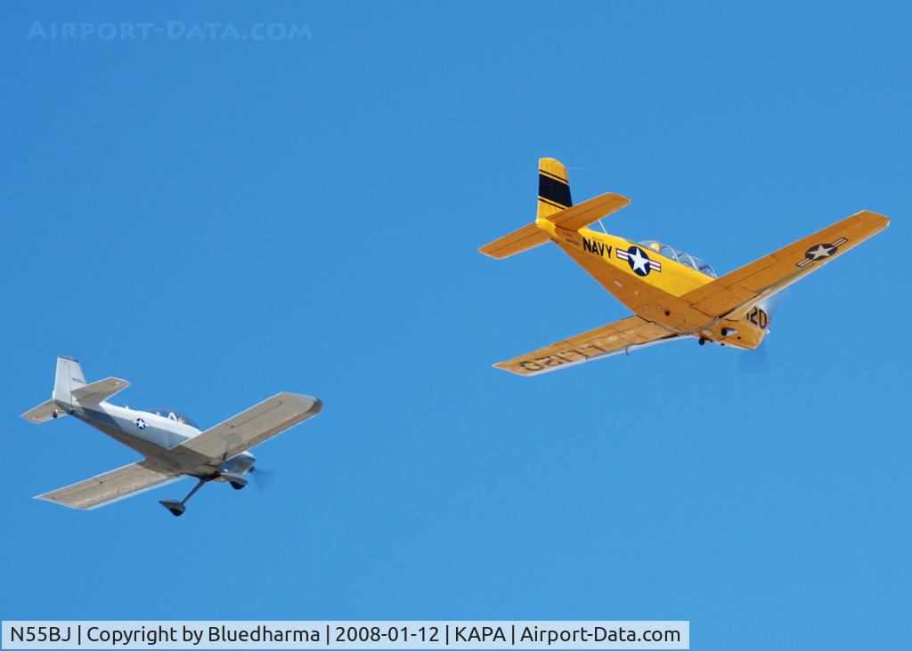 N55BJ, 1985 Vans RV-4 C/N 706, Formation Takeoff with N34KF ( 1953 Beech A45 ).