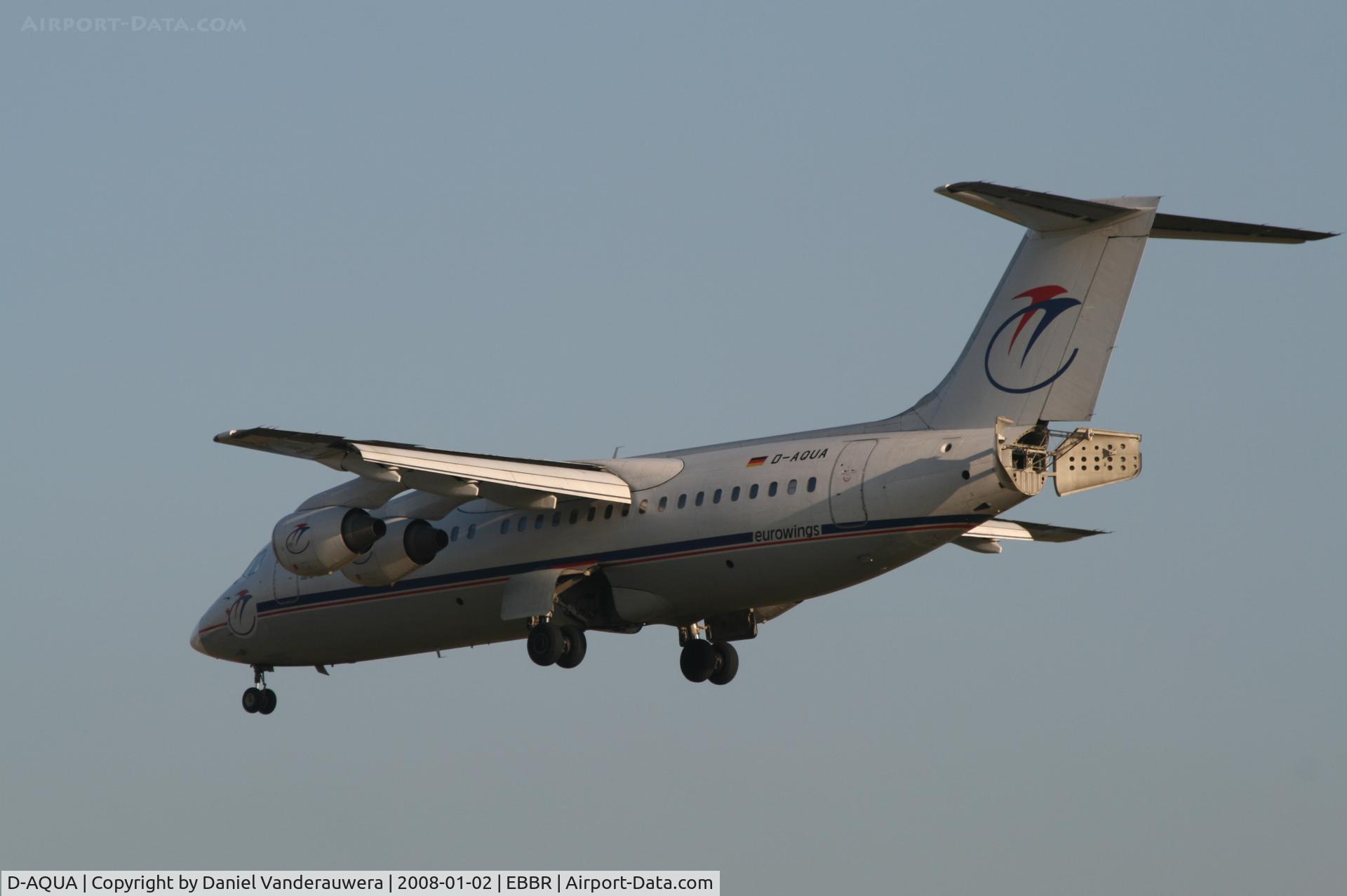 D-AQUA, 1988 British Aerospace BAe.146-300A C/N E3118, arrival to rwy 02
