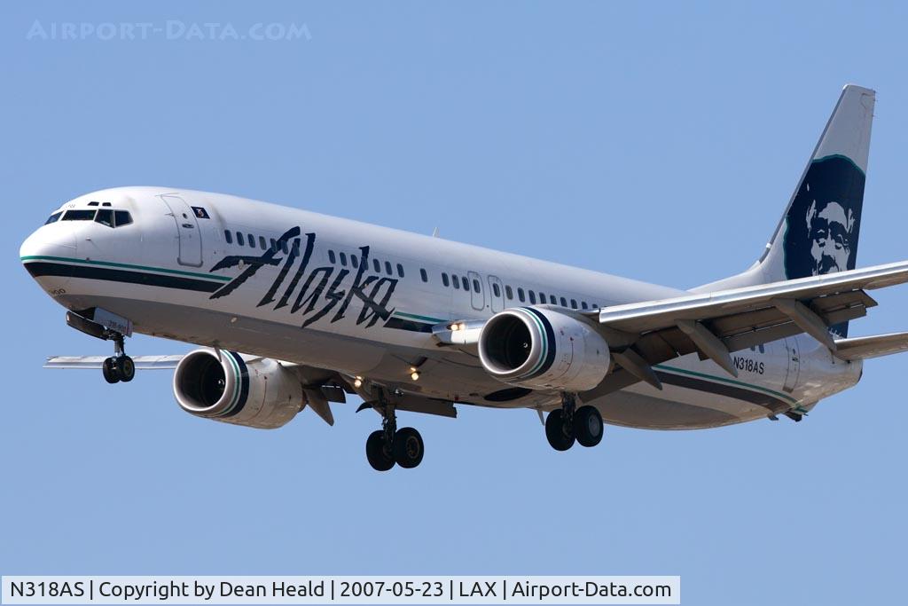 N318AS, 2003 Boeing 737-990 C/N 30018, Alaska Airlines N318AS (FLT ASA279) from Los Cabos Int'l (MMSD) on short-final to RWY 25L.