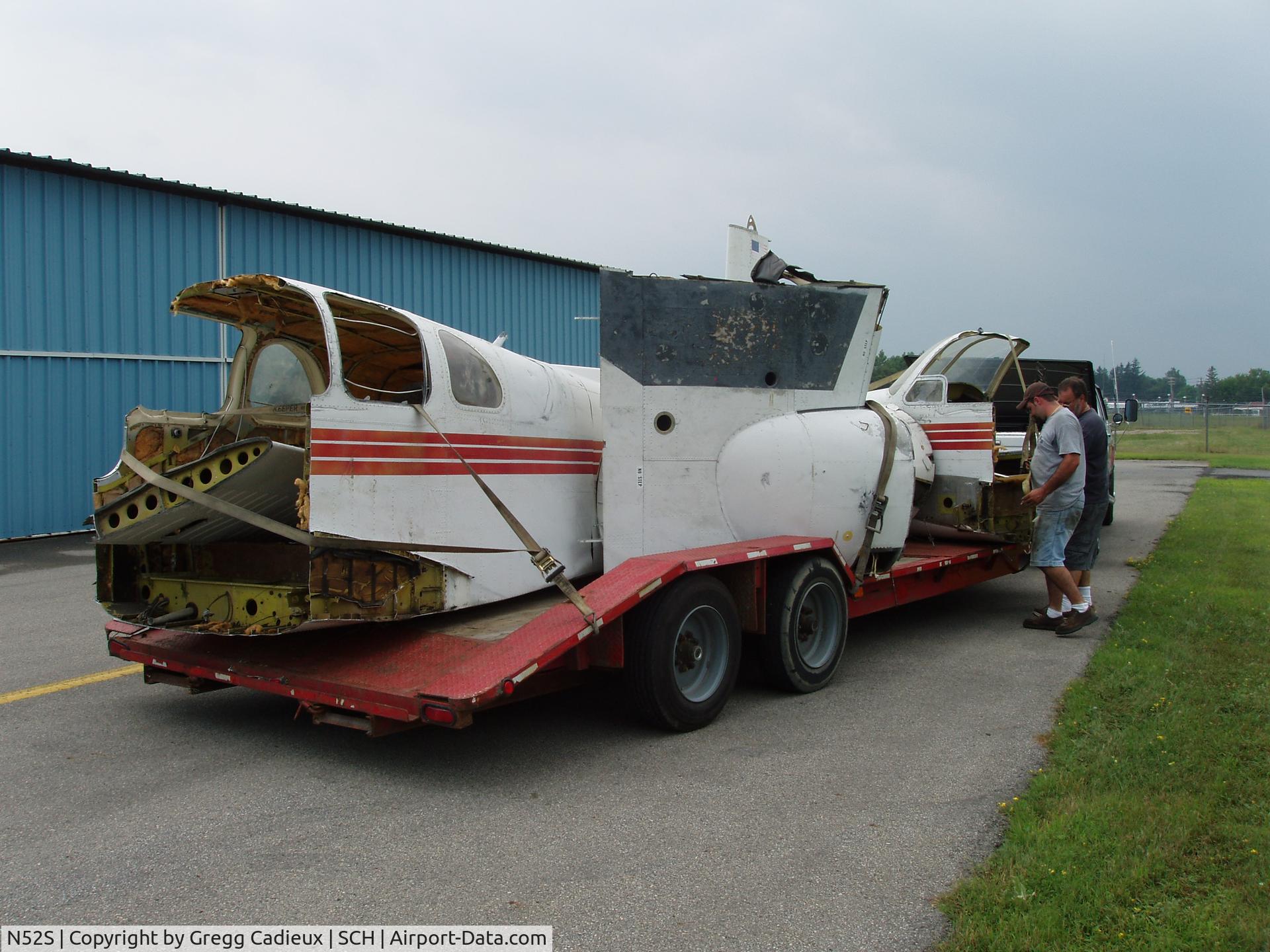 N52S, 1956 Beech D50 Twin Bonanza C/N DH-121, After spending almost two decades at an A&P School in New Bedford, Mass., this unfortunate D50 Twin Bonanza was beyond economical repair. It was parted out to support the remaining fleet of Twin Bonanza's, then cut up and sent to the scrapyard.