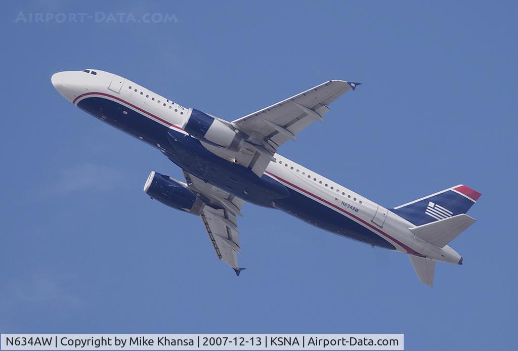 N634AW, 1990 Airbus A320-231 C/N 091, US Airways A320 blasting off on a beautiful Southern California day.