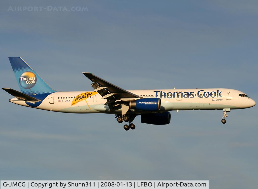 G-JMCG, 1995 Boeing 757-2G5 C/N 26278, Landing rwy 14R with special sticker