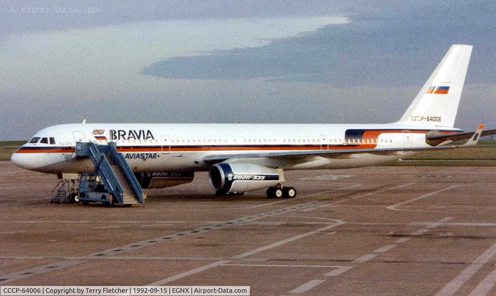 CCCP-64006, 1992 Tupolev TU-204-120 C/N 145074-3164006, In 1992 , the then new Tu204 was exhibited at East Midlands primarily for the local Rolls Royce Engine makers staff to view