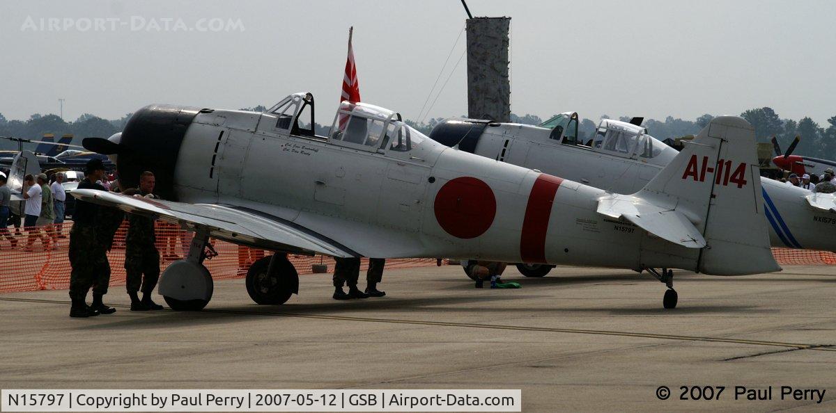 N15797, 1945 Canadian Car & Foundry T-6 Harvard Mk.4 C/N CCF4-199, Sitting next to another good replica Zero