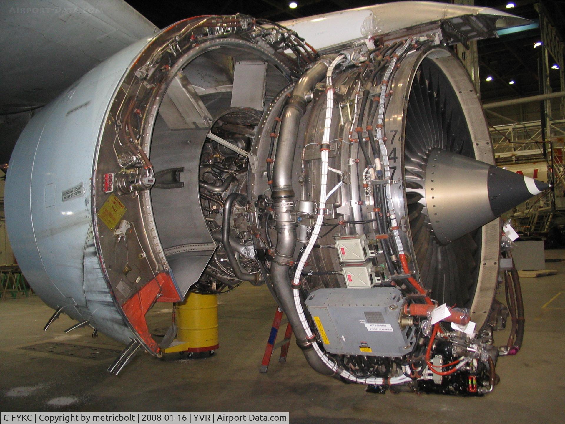 C-FYKC, 1997 Airbus A319-114 C/N 691, CFM56 engine with cowilngs removed,note 