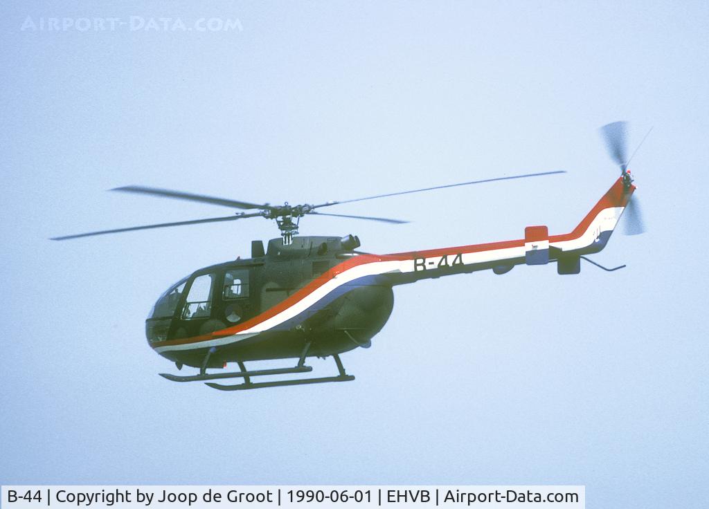 B-44, MBB Bo-105CB C/N S-244, In 1990 the Netherlands AF had two Bo-105's painted in special display colors. In the years afterwards no such painting was applied anymore.