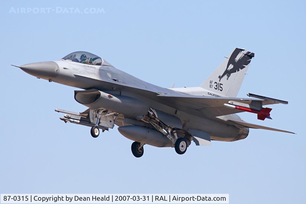 87-0315, 1989 General Dynamics F-16C Fighting Falcon C/N 5C-576, USAF F-16C Block 32 #87-0315 from the 194th FS based at Fresno ANG Base performing at the 2007 Riverside Airshow.