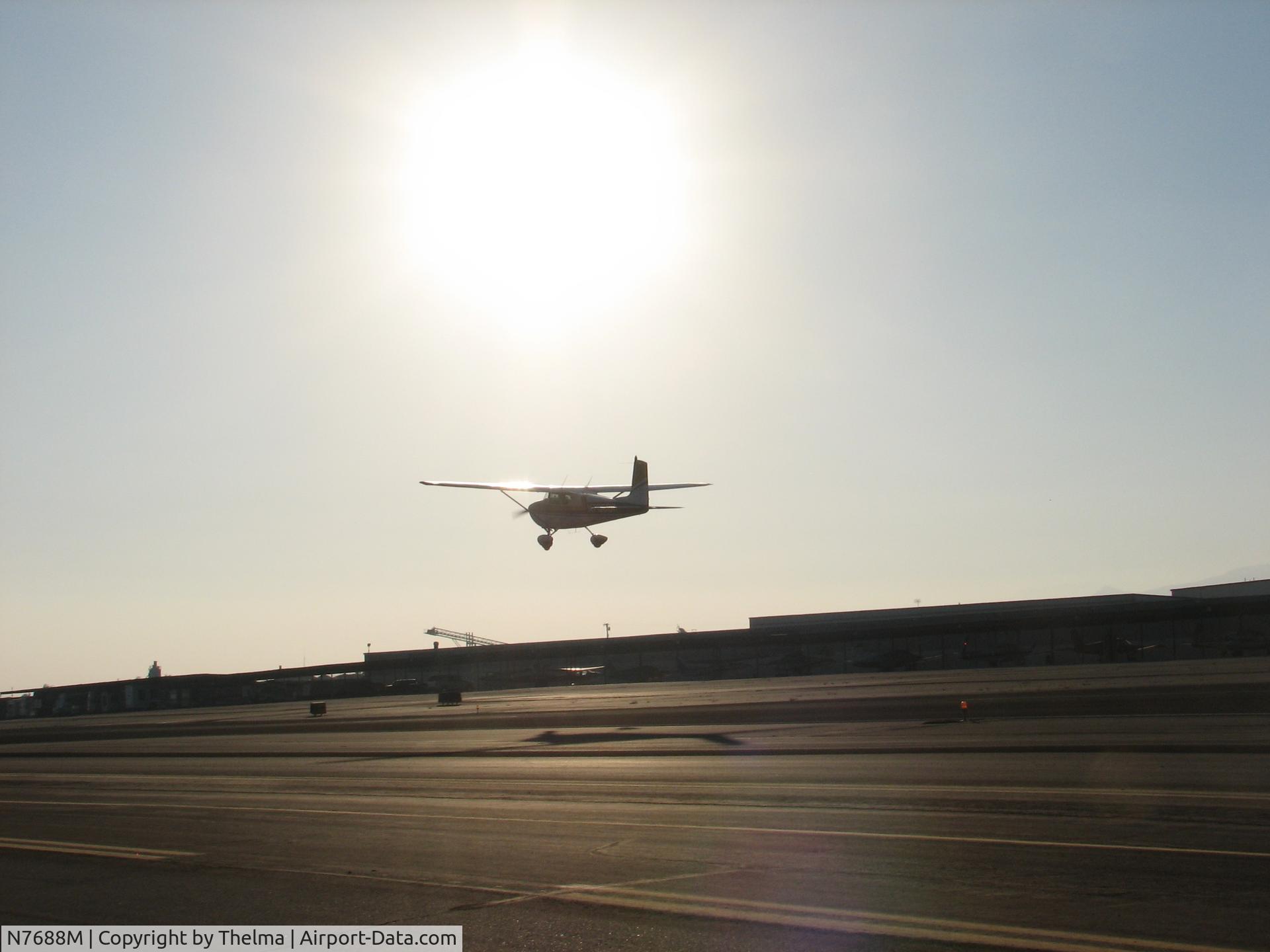 N7688M, 1959 Cessna 175 Skylark C/N 55988, Taking off into the sun set