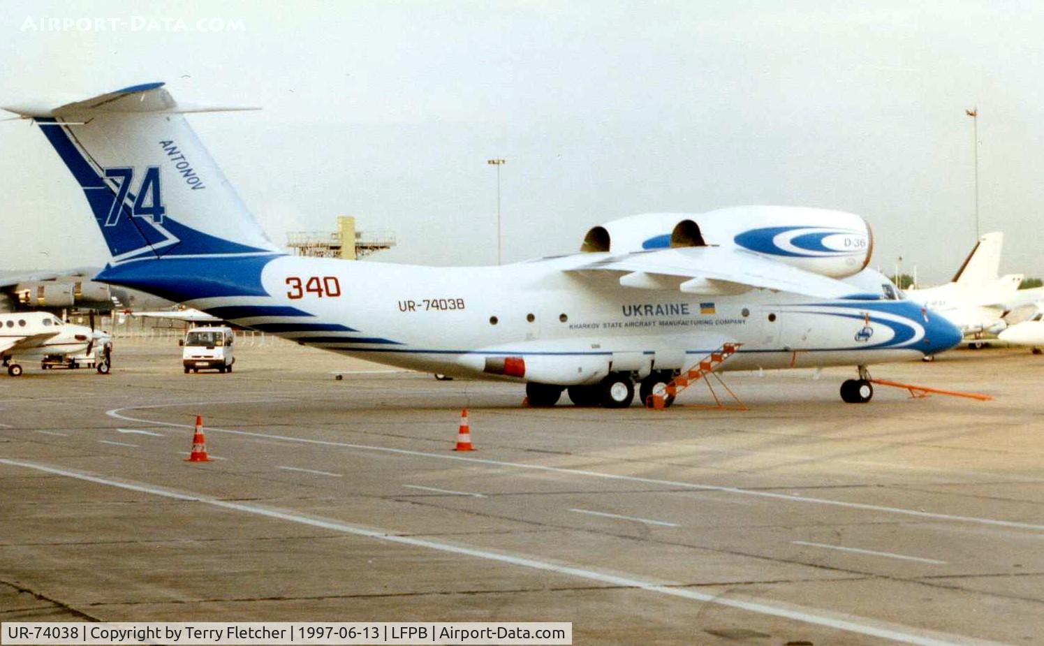 UR-74038, 1998 Antonov An-74TK-200 C/N 36547097933, Pictured during 1997 Paris Air Show week