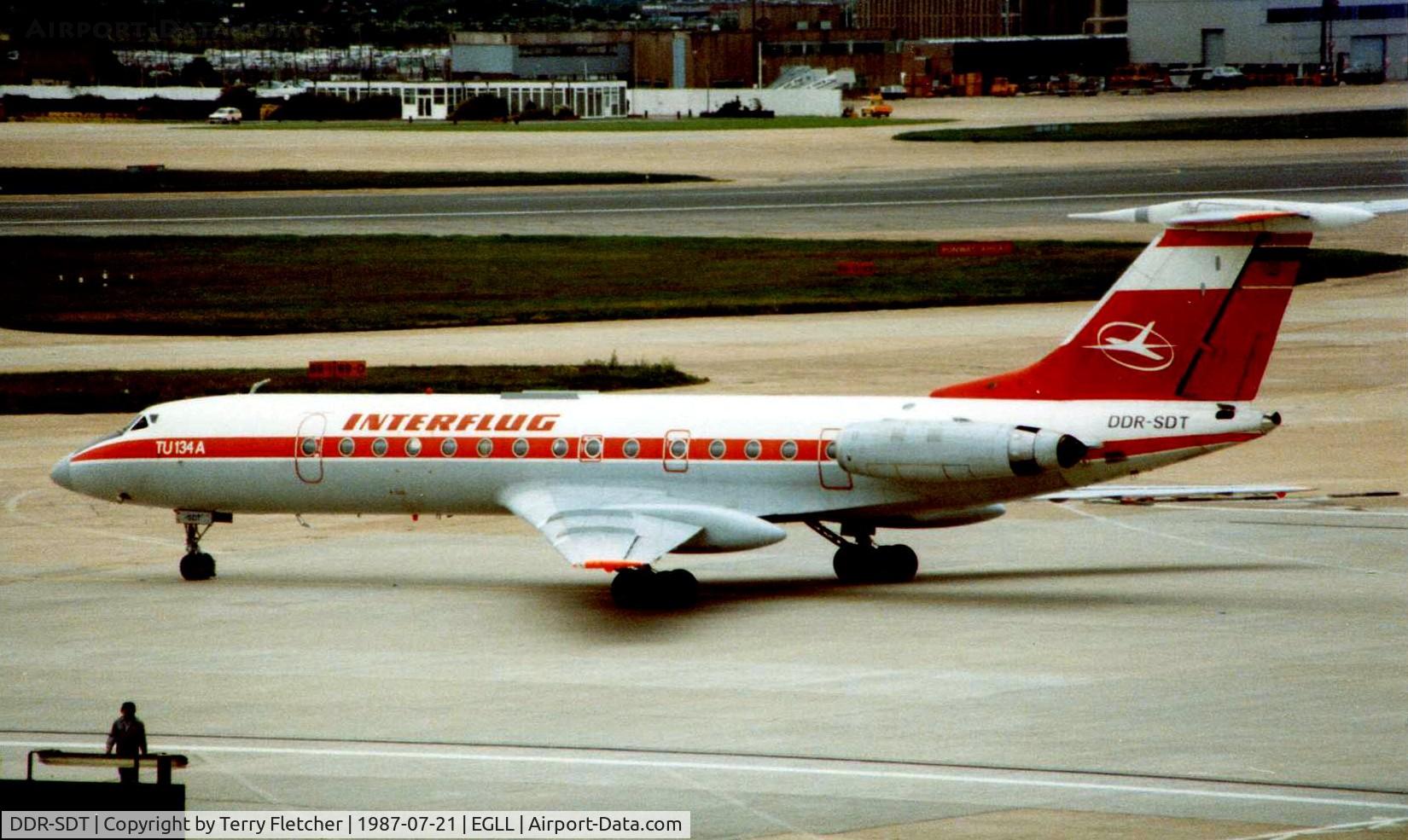 DDR-SDT, Tupolev Tu-134 C/N 63998, In 1987 , the former East German state airline , Interflug , operated a series of charters into Heathrow