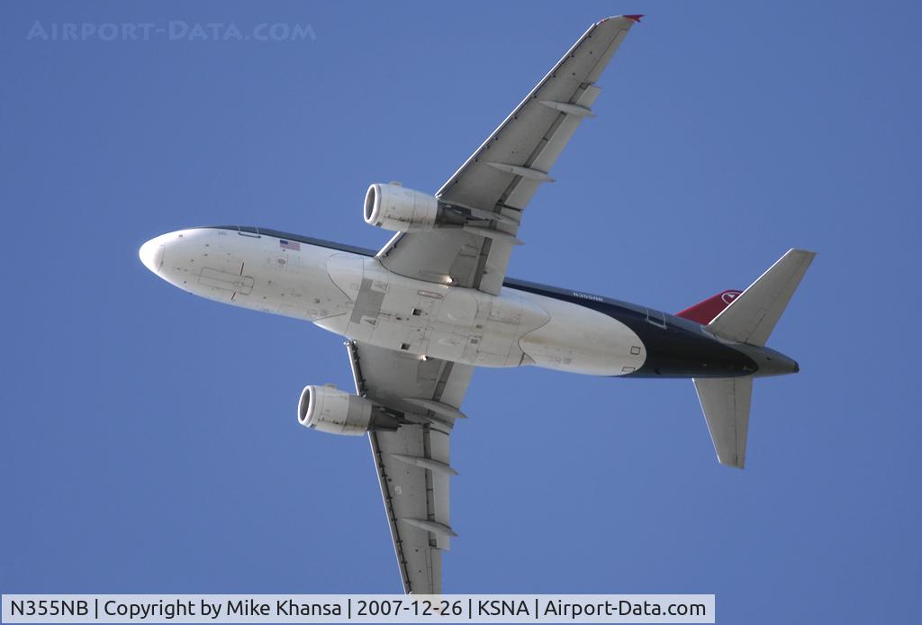 N355NB, 2002 Airbus A319-114 C/N 1839, NWA A31119 climbing up looking heavy.