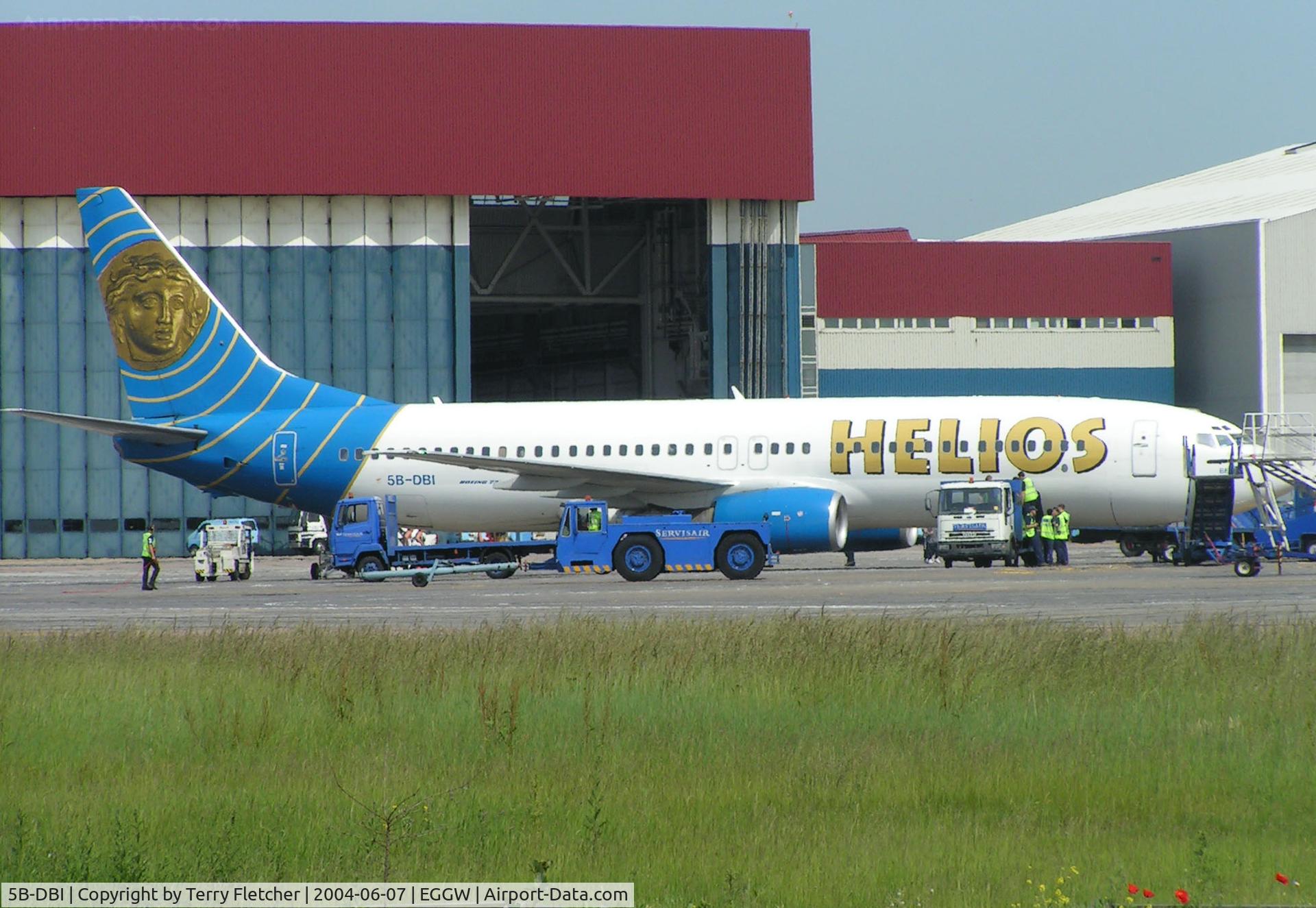 5B-DBI, 2001 Boeing 737-86N C/N 30807, Photographed at Luton in 2004 in Helios colours