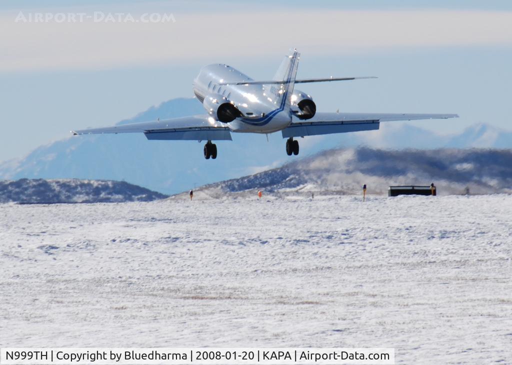 N999TH, 1987 Dassault Falcon 200 (20H) C/N 512, Approach to 17L Pikes Peak in the distance.