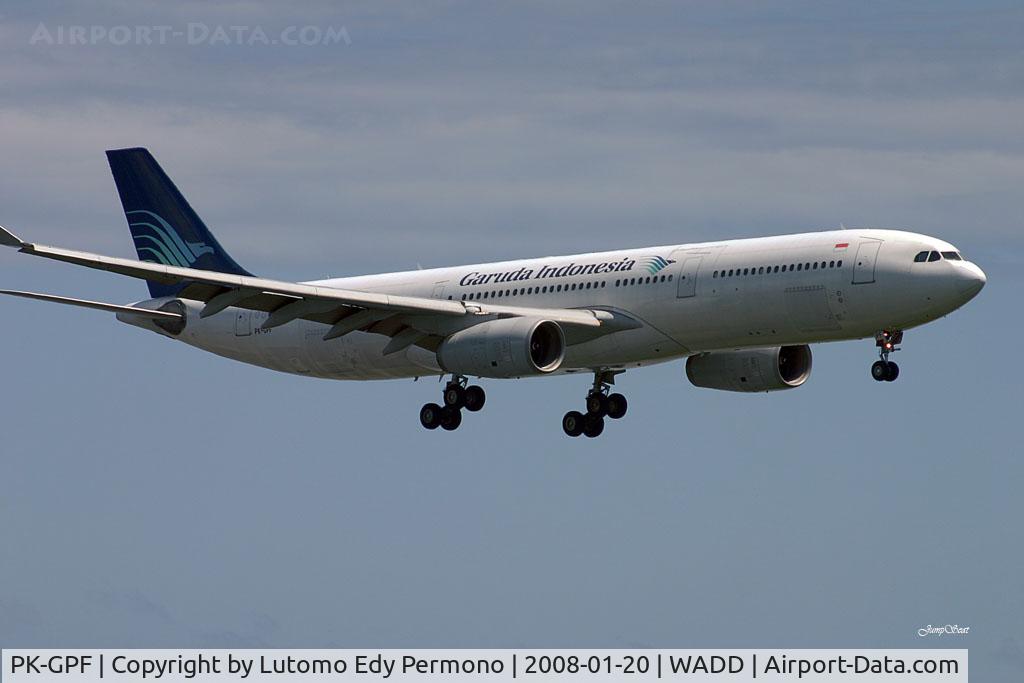 PK-GPF, 1997 Airbus A330-341 C/N 153, On final R/W 27 at WADD