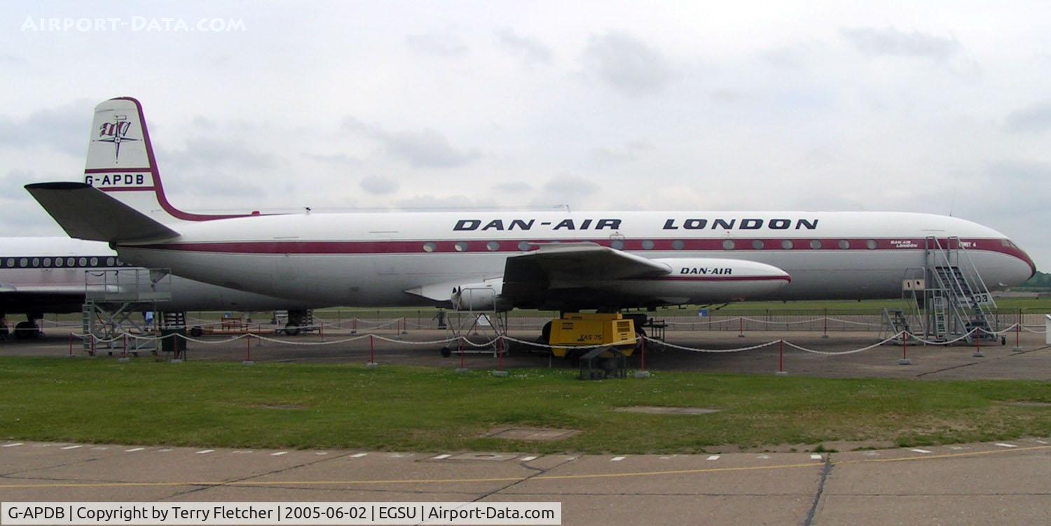 G-APDB, 1958 De Havilland DH.106 Comet 4 C/N 6403, The historic Comet preserved in Dan Air colours at the Duxford Museum