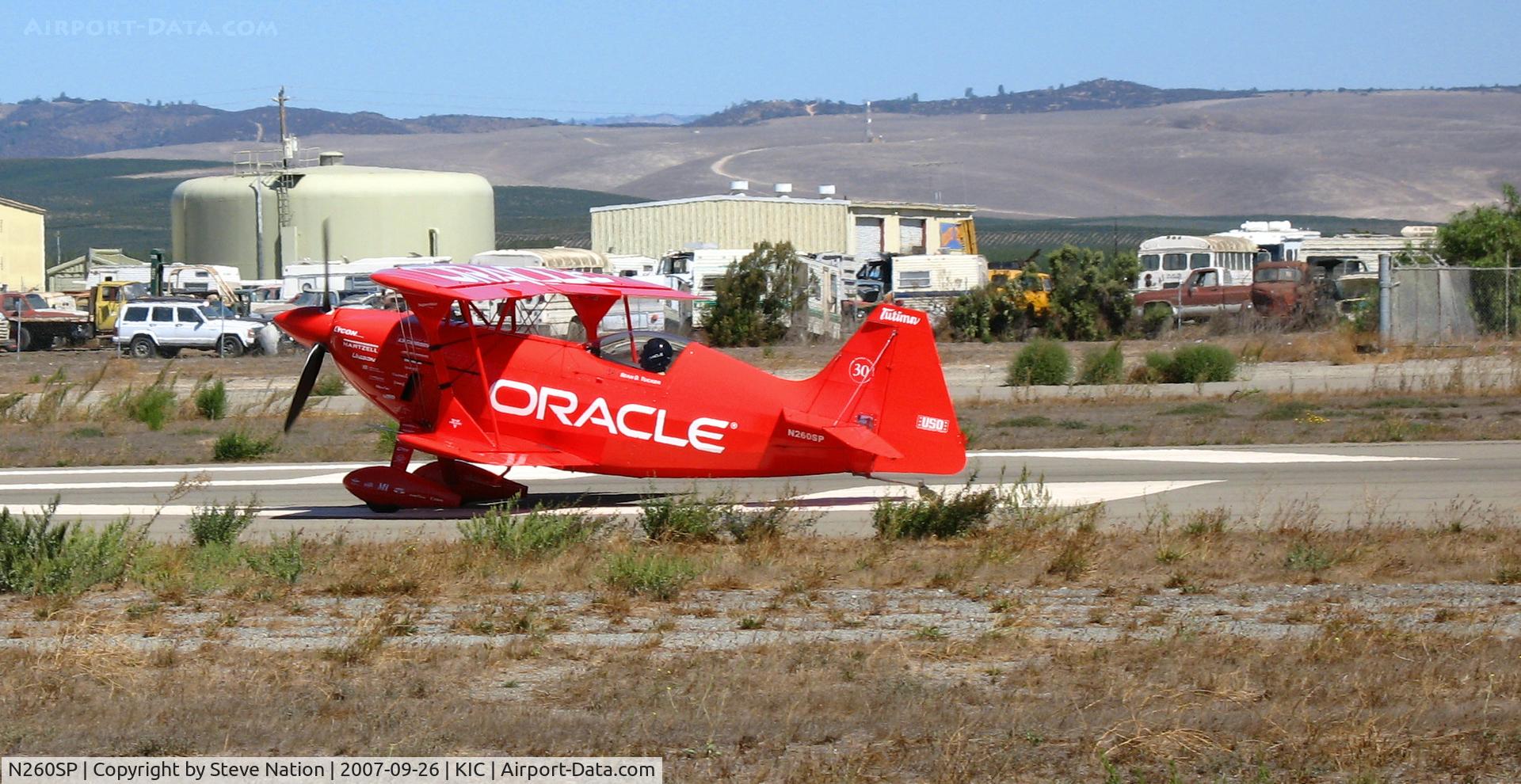 N260SP, 1981 Pitts S-2S Special C/N 1114C, Vibrantly-painted ORACLE/Tutima 1981 Oliver Steven R PITTS S-2S rolling @ Mesa Del rey (King City) Municipal Airport, CA