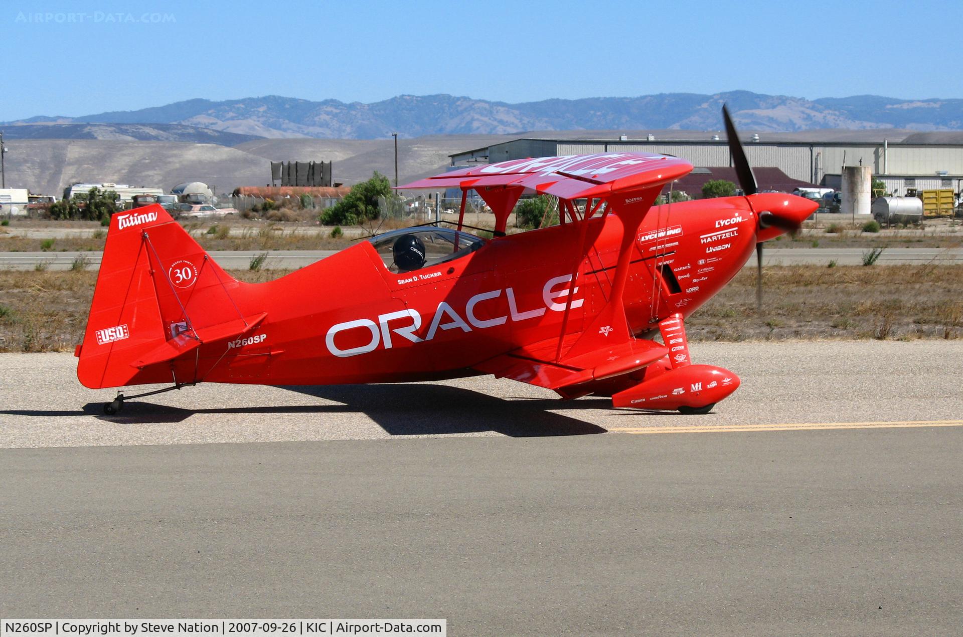 N260SP, 1981 Pitts S-2S Special C/N 1114C, Vibrantly-painted ORACLE/Tutima 1981 Oliver Steven R PITTS S-2S taxying @ Mesa Del Rey (King City) Municipal Airport, CA