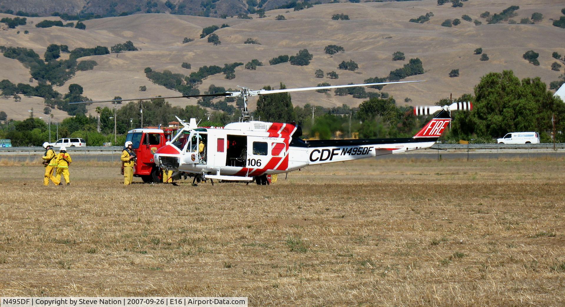 N495DF, Bell EH-1H C/N 12218, CALFIRE/CDF Bell EH-1H/Chopper #106 taking a break @ South County Airport (Morgan Hill), CA