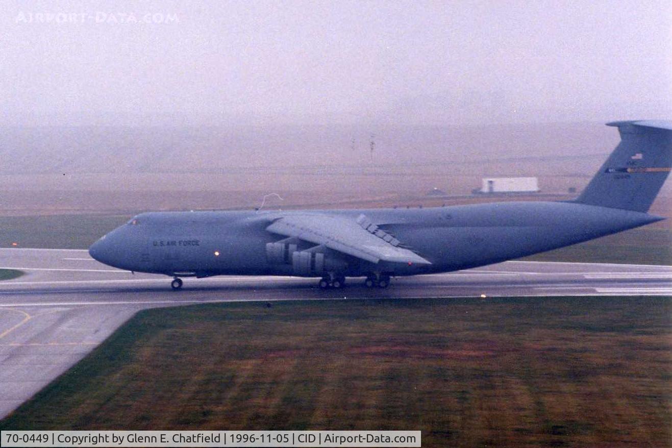 70-0449, 1970 Lockheed C-5A Galaxy C/N 500-0063, C-5A landing Runway 9 in fog and low ceilings at dawn.