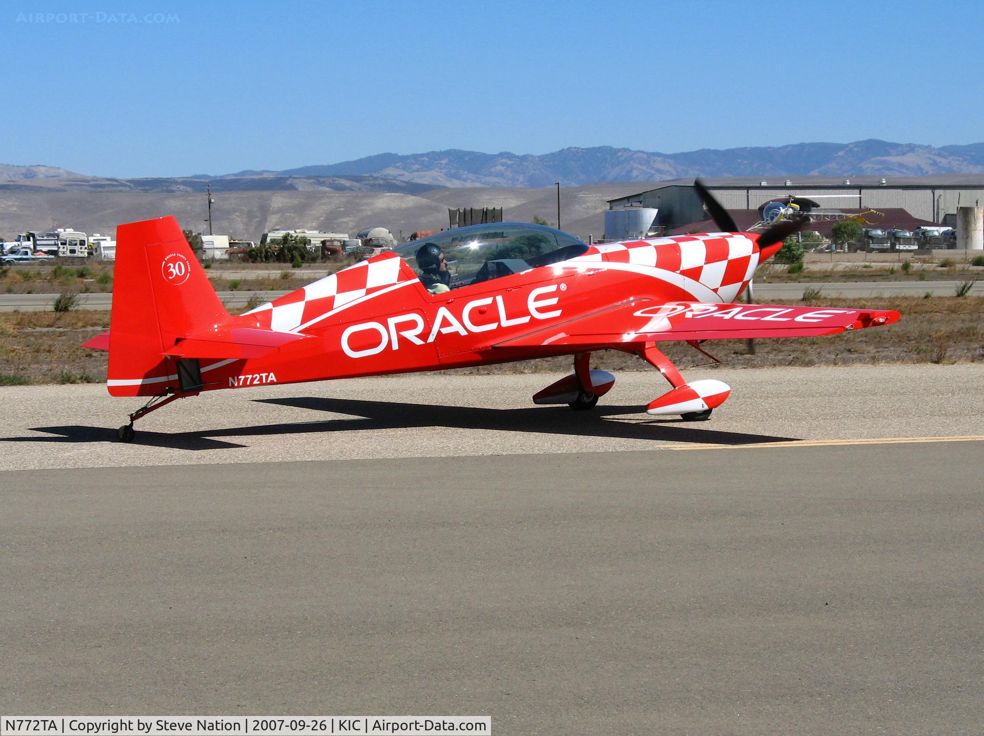 N772TA, 2007 Extra EA-300/L C/N 1260, Brightly painted (Team) ORACLE 2006 Extra Flugzeugbau Gmbh EA 300/L taxying @ Mesa del Rey (King City) Airport, CA
