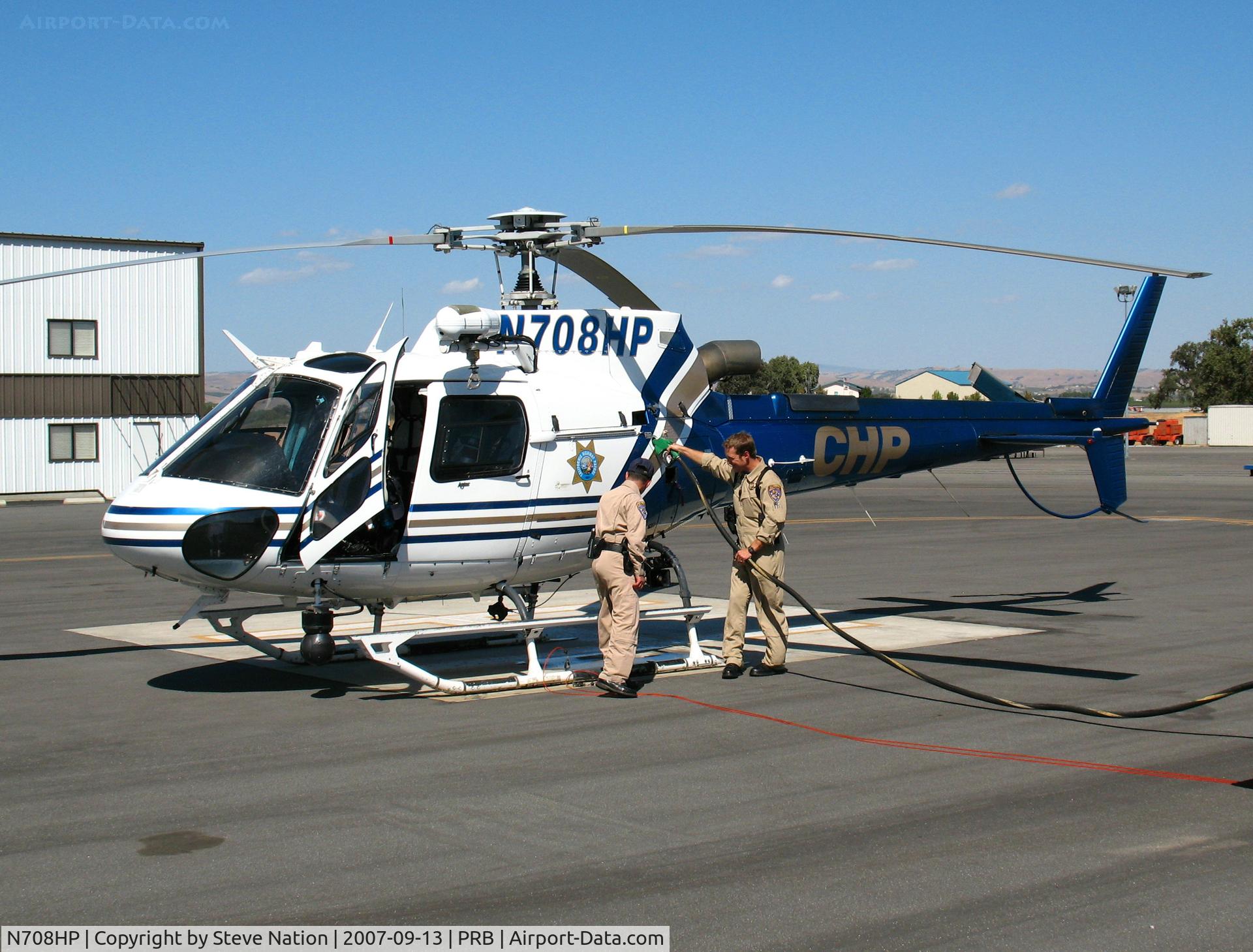 N708HP, 1999 Aerospatiale AS-350B-3 Ecureuil C/N 3244, California Highway Patrol/CHP flight crew fueling 1999 Eurocopter AS 350 B3 @ Paso Robles Municipal Airport, CA