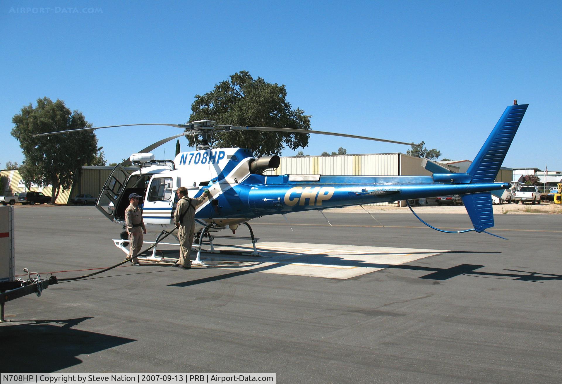 N708HP, 1999 Aerospatiale AS-350B-3 Ecureuil C/N 3244, California Highway Patrol/CHP flight crew fueling 1999 Eurocopter AS 350 B3 @ Paso Robles Municipal Airport, CA